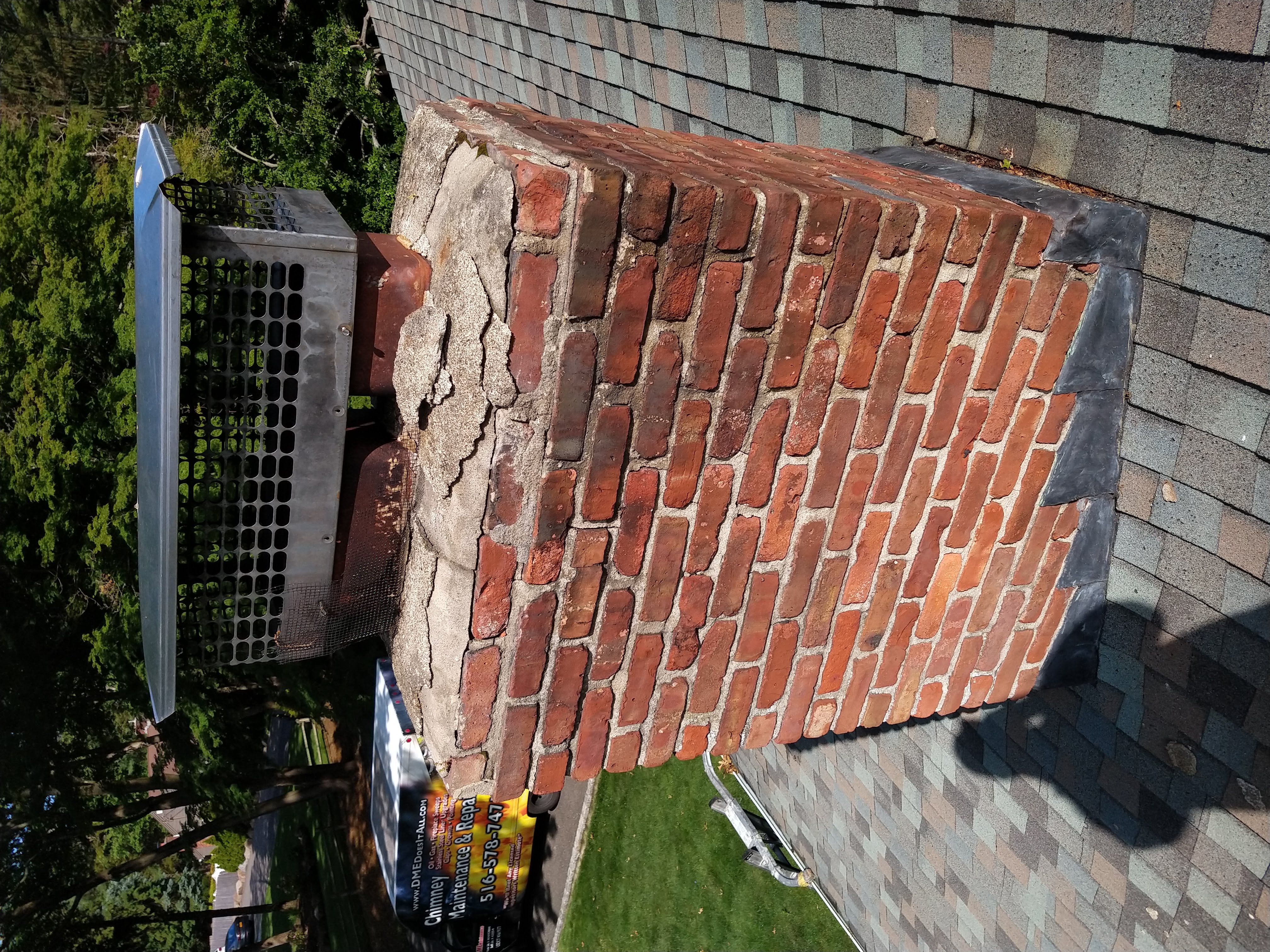 Cracked chimney crown professionally repaired in Bridgehampton, New York